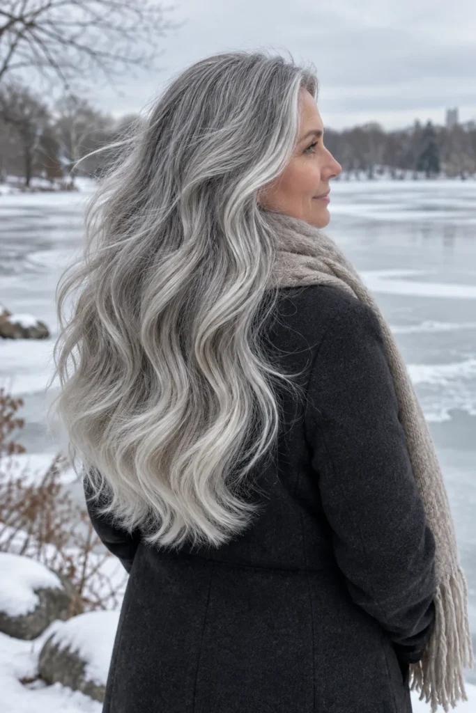 Luminous Gray, Silver, White Waves Luminous Gray, Silver, White Waves — Winter Haircuts for Gray Hair