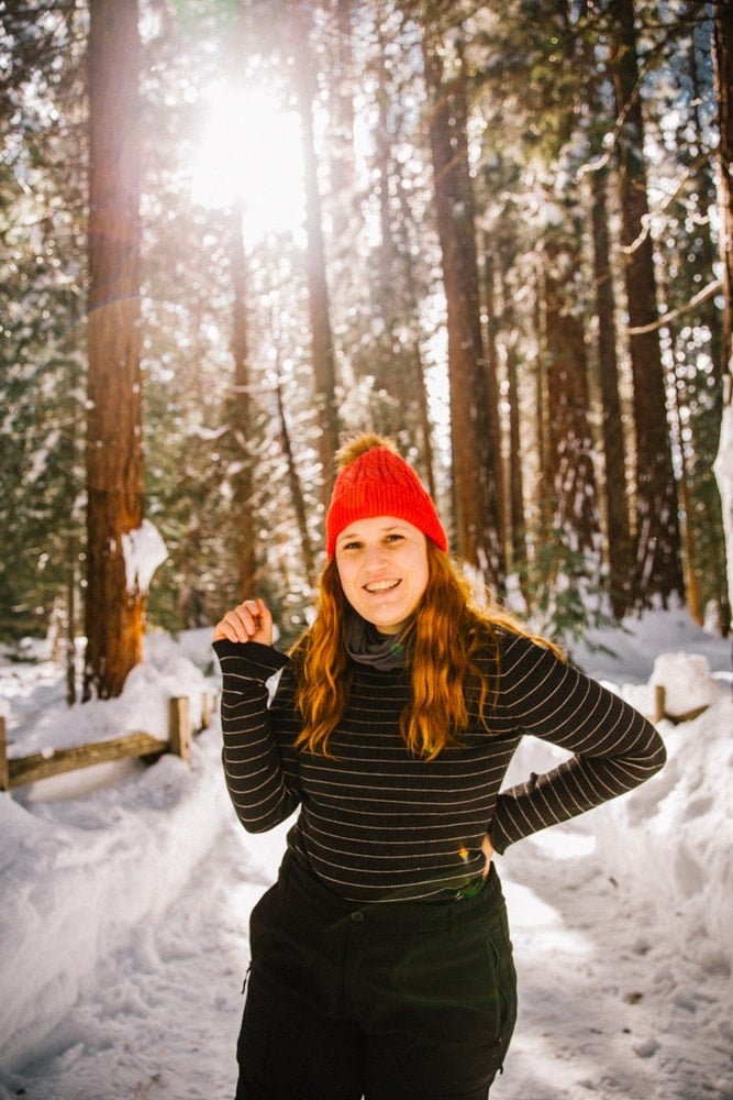 Striped Long-Sleeve and Red Pompom Hat for a Playful Touch Striped Long-Sleeve and Red Pompom Hat for a Playful Touch — Winter Hiking Outfits