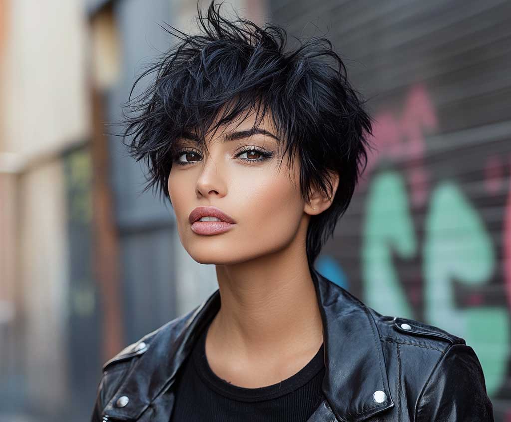 Textured Black Pixie With Piecey Bangs — Winter Hair Colors for Short Hair