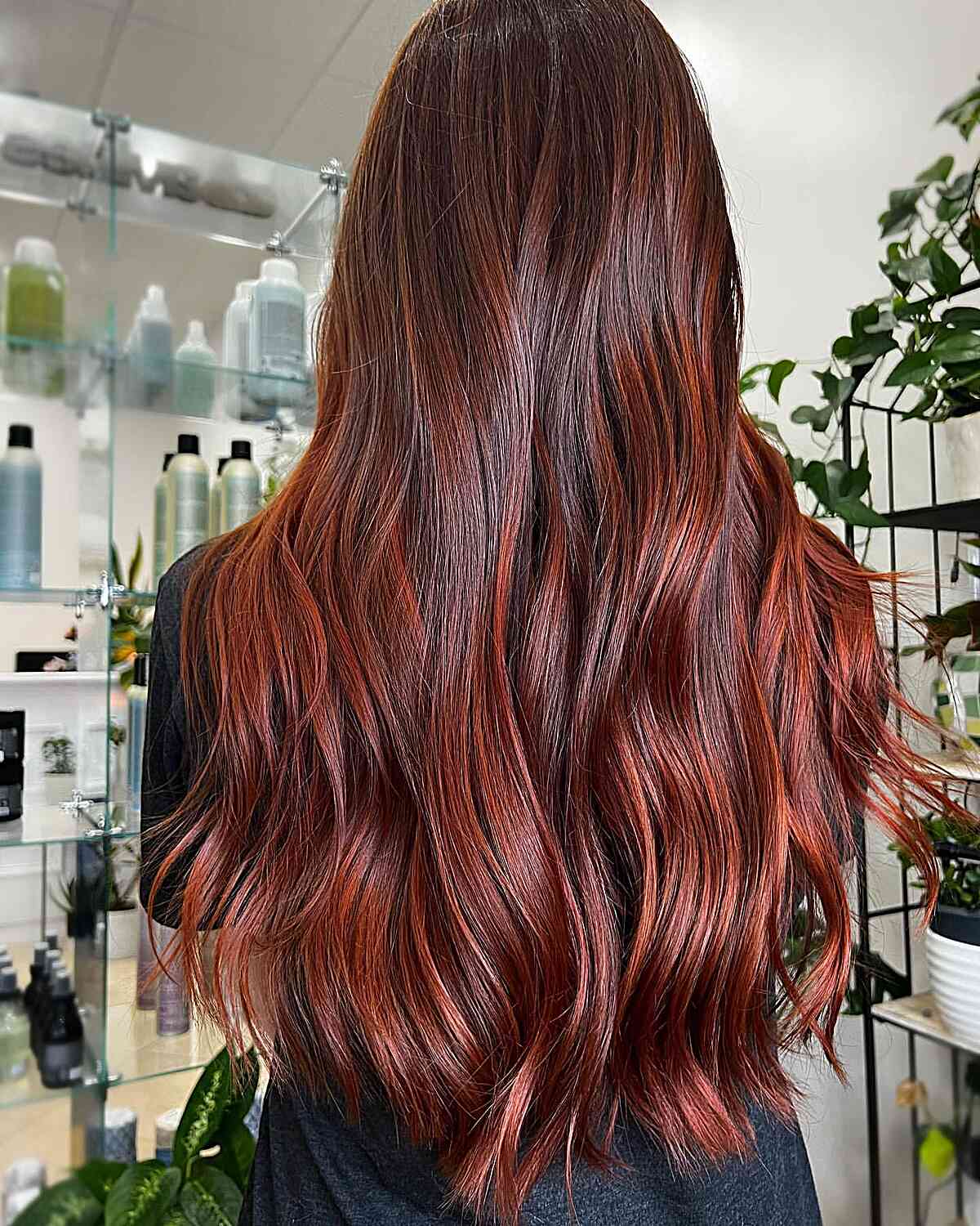 Mid-Back Dark Auburn With Copper Highlights — Winter Auburn Hair Color