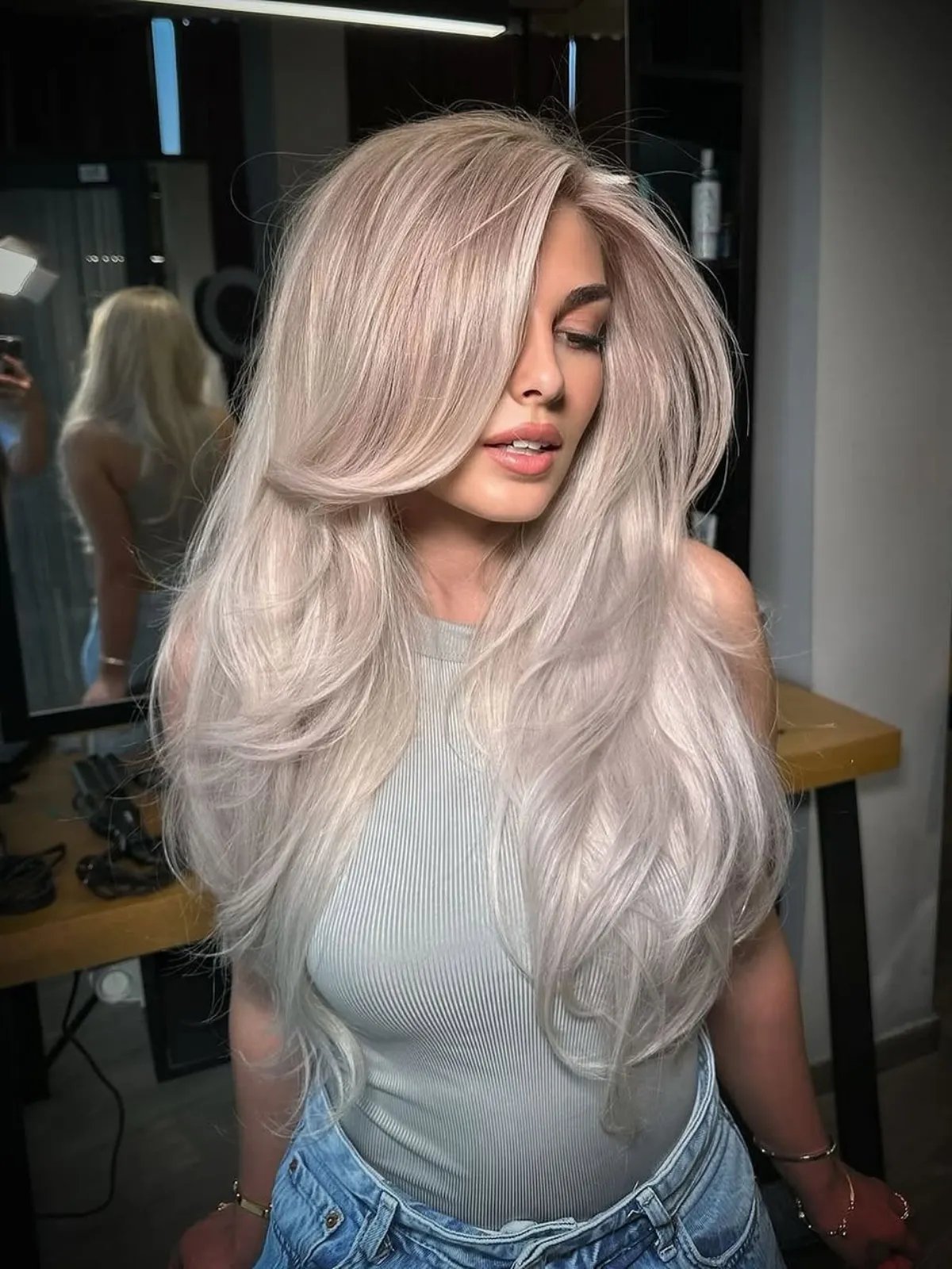 Long Layers Ash Blonde With Platinum Highlights Long Layers Ash Blonde With Platinum Highlights — True Winter Hair Color