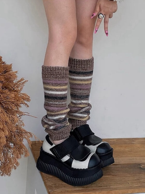 Multi-Colored Striped Leg Warmers with Folded Cuffs Multi-Colored Striped Leg Warmers with Folded Cuffs — Leg Warmers Outfits