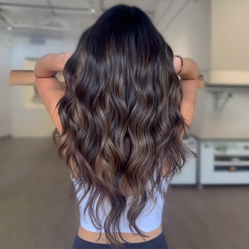 Back View Dark Brown With Lighter Brown Highlights — Dark Winter Hair Colors