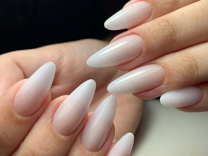 Glossy Sheer Milky White Medium Almond Nails Glossy Sheer Milky White Medium Almond Nails — Milky White Nails
