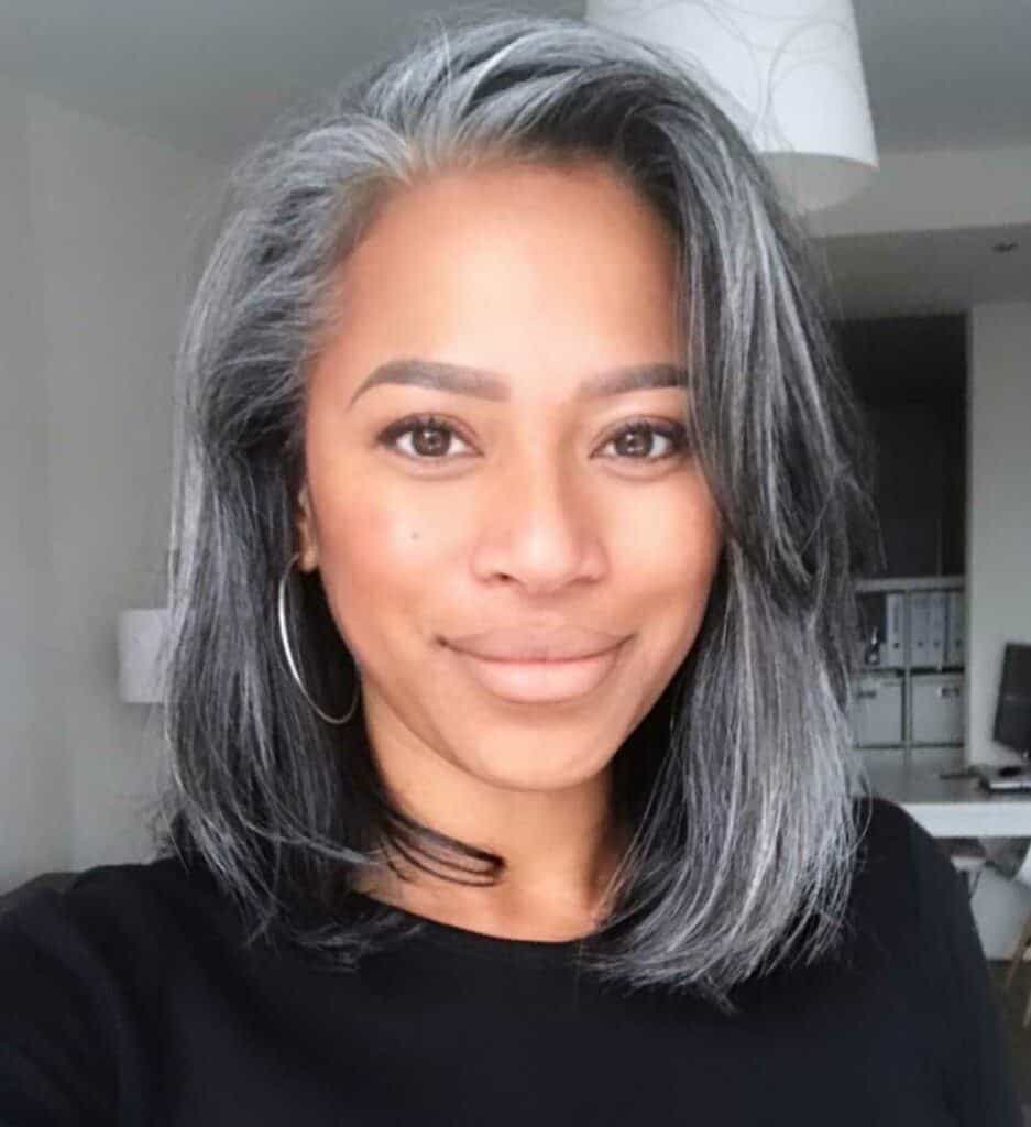 Collarbone Gray with Silver Streaks Collarbone Gray with Silver Streaks — Winter Haircuts for Gray Hair