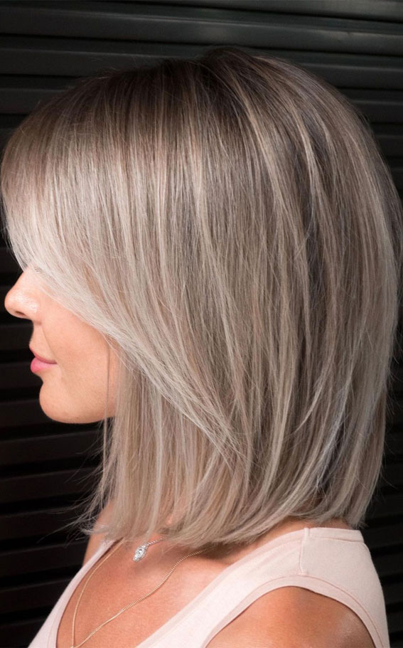 Ash Blonde Bob With Shadow Root — Close-Up Take — Winter Hair Colors for Short Hair