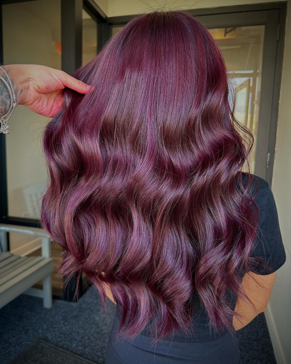 Mid-Back Plum With Subtle Highlights — Plum Hair Color