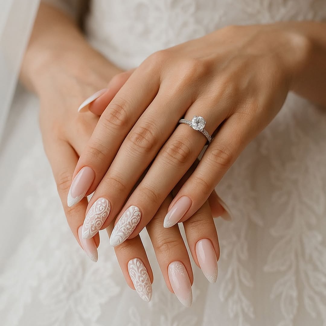 Nude French Tip with Integrated Lace Nude French Tip with Integrated Lace — Lace Nails