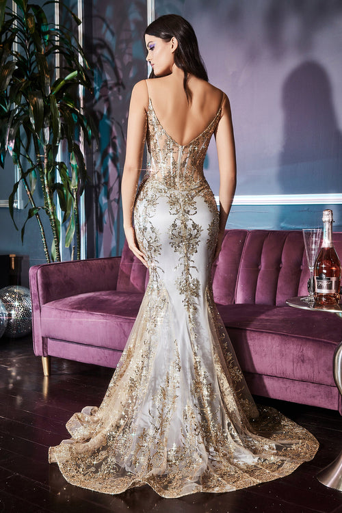 White and Gold Mermaid Gown with Sequins and Lace White and Gold Mermaid Gown with Sequins and Lace — Winter Formal Dresses