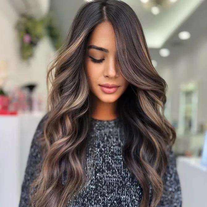 Dark Brown With Multidimensional Highlights Dark Brown With Multidimensional Highlights — Low Maintenance Winter Hair Colors