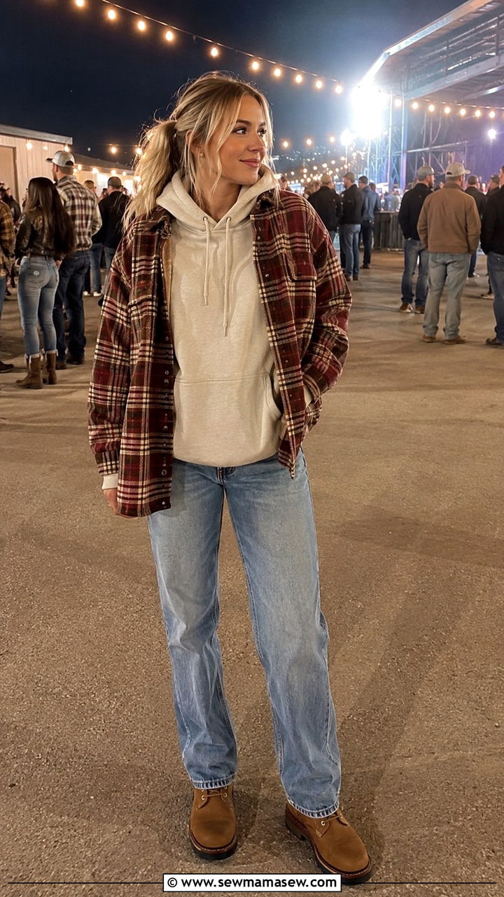 Relaxed Plaid Flannel and Hoodie: Casual Concert Comfort Relaxed Plaid Flannel and Hoodie: Casual Concert Comfort — Winter Concert Outfits
