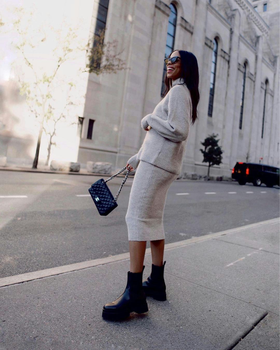 Beige Knit Set with Black Chunky Chelsea Boots — Chelsea Boots Outfits