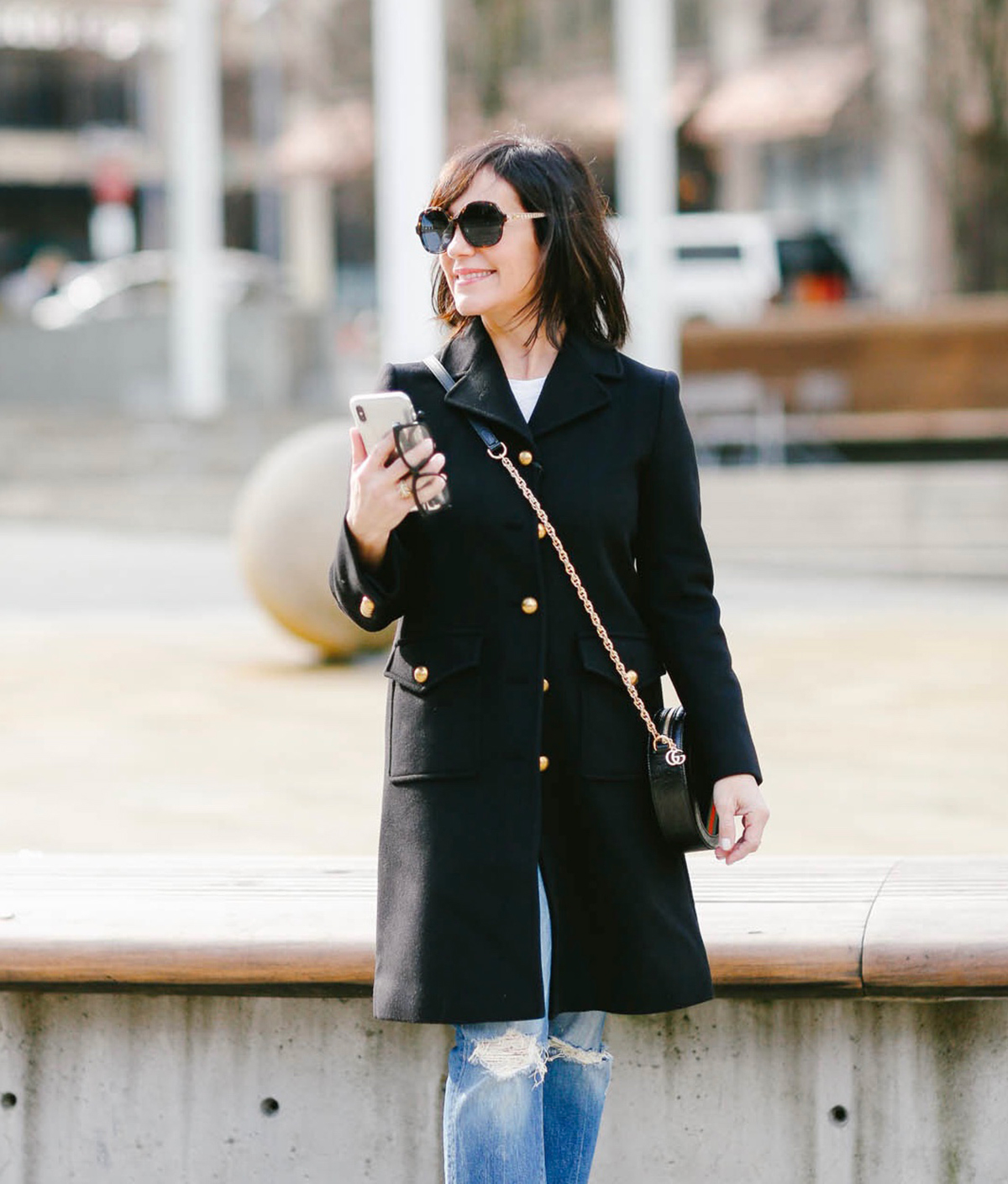 Smart Casual: Gold-Buttoned Coat with Denim Smart Casual: Gold-Buttoned Coat with Denim — Winter Outfits for Women Over 50