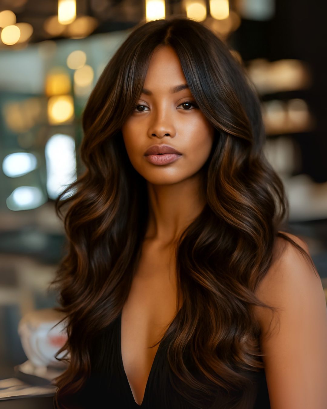 Layered Lob With Caramel Highlights Layered Lob With Caramel Highlights — Winter Haircuts for Wavy Hair