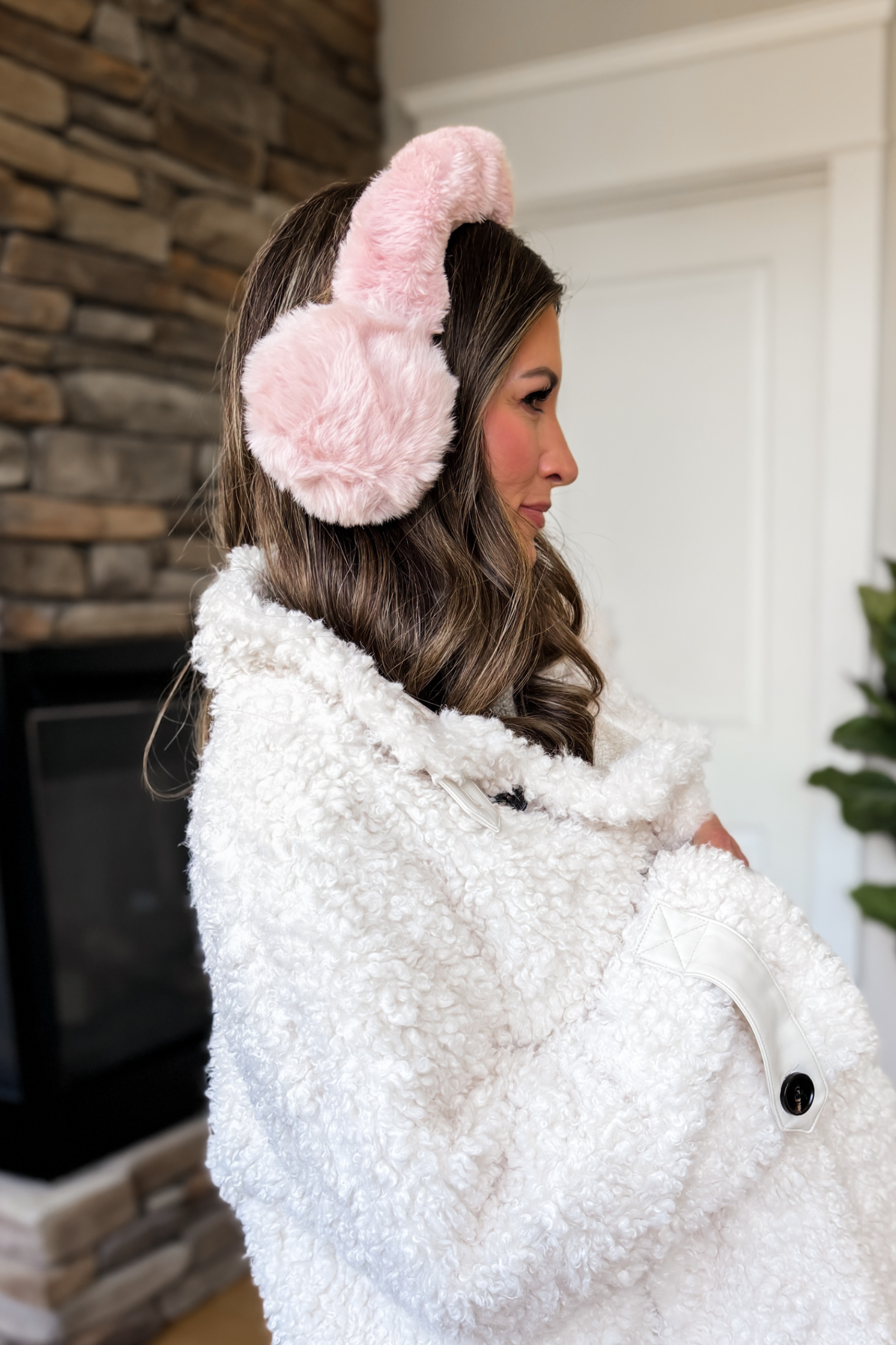 Playful Pastels: Blush Pink Earmuffs with Teddy Coat Playful Pastels: Blush Pink Earmuffs with Teddy Coat — Earmuffs Outfits