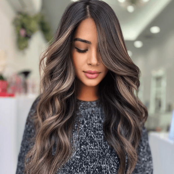 Espresso Brown With Ash Blonde Balayage — Dark Winter Hair Colors