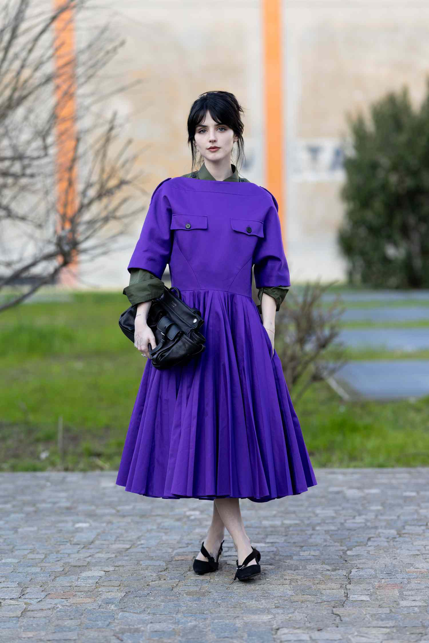 Chic Layered Daytime Outfit with a Bright Purple Fit-and-Flare Dress Chic Layered Daytime Outfit with a Bright Purple Fit-and-Flare Dress — Royal Purple Outfits