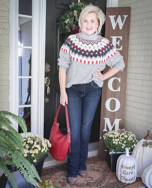 Grey Fair Isle Turtleneck with Straight Leg Jeans Grey Fair Isle Turtleneck with Straight Leg Jeans — Fair Isle Sweater Outfits