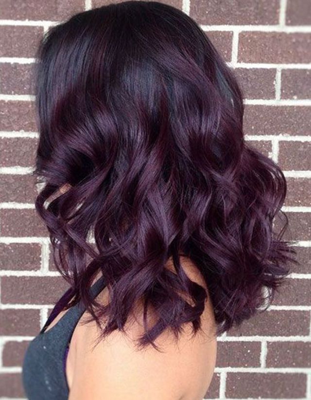 Thick Wavy Plum Mid-Back Length — Plum Hair Color