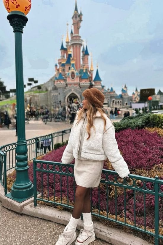 Cream Knit Dress and Teddy Jacket for a Cozy Disney Winter Style Cream Knit Dress and Teddy Jacket for a Cozy Disney Winter Style — Disney Winter Outfits