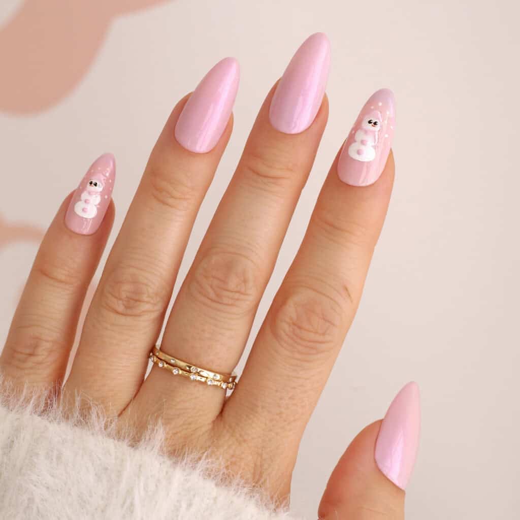 Shimmering Pale Pink with Snowman Art Shimmering Pale Pink with Snowman Art — Winter Wonderland Nails