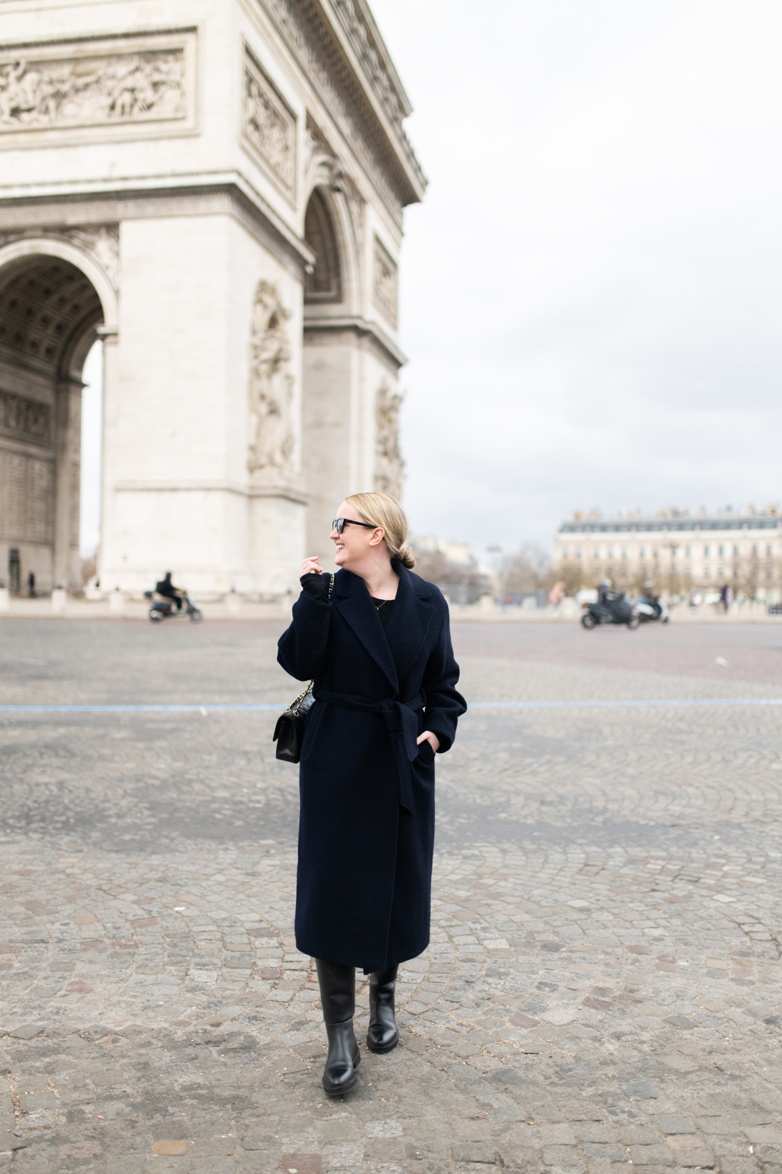 Belted Navy Coat for Chic City Travel — Winter Travel Outfits