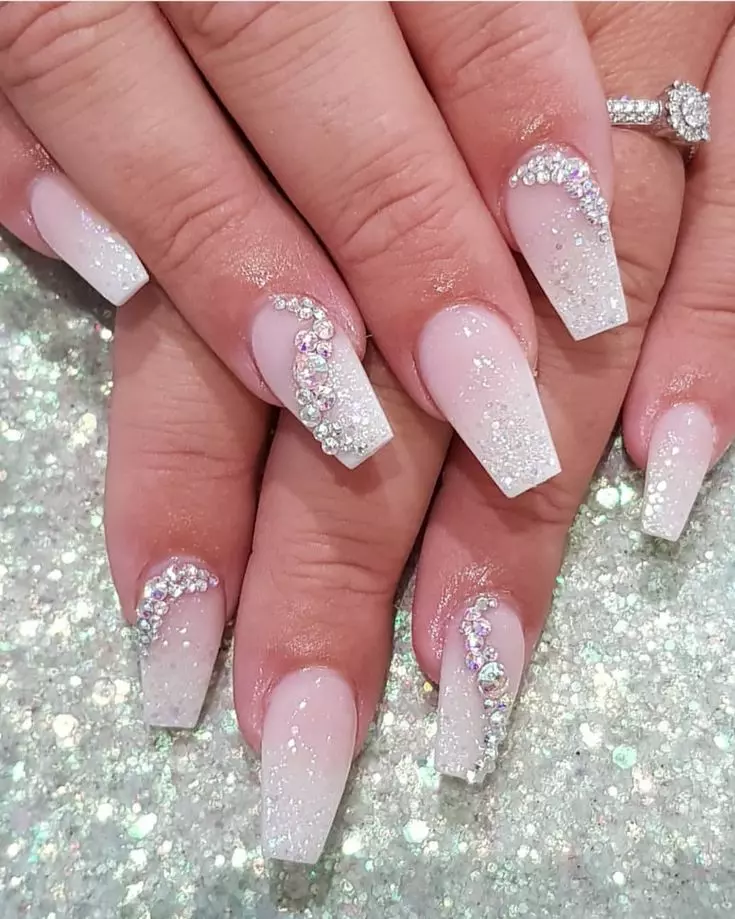 Rhinestone Ombre Coffin Nails Rhinestone Ombre Coffin Nails — Winter Wedding Nails