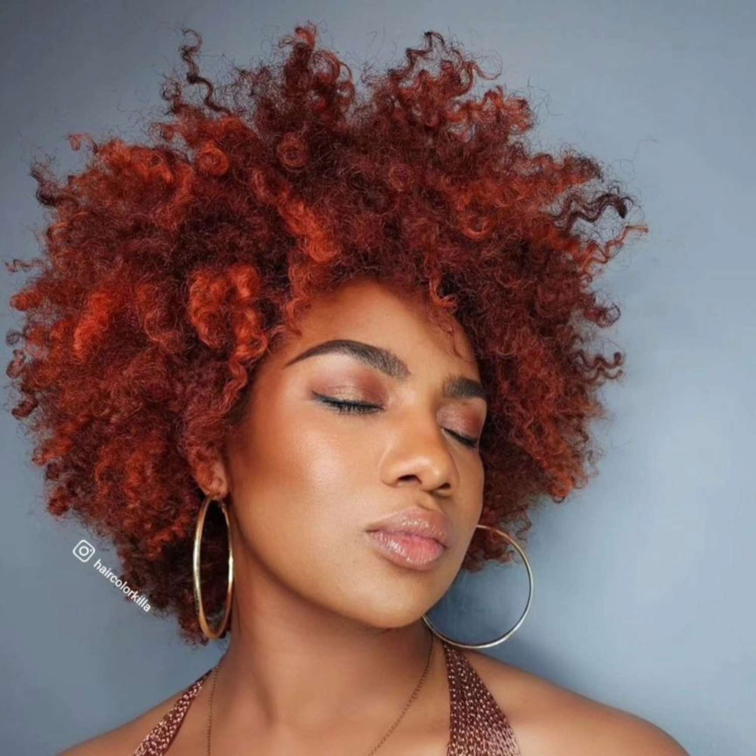 Vibrant Red-Orange Auburn Afro — Winter Auburn Hair Color