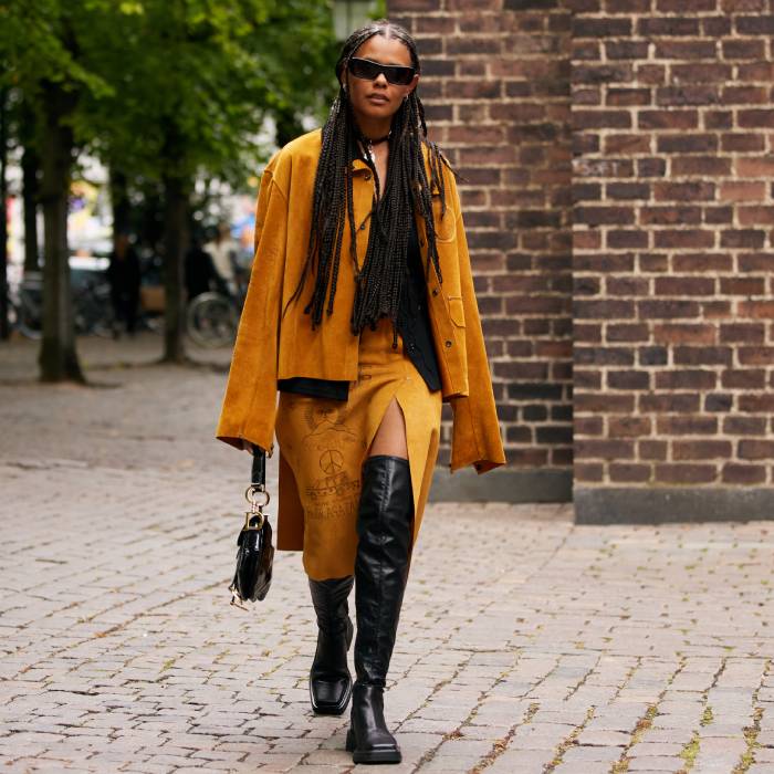 Black Leather Over-the-Knee Boots with Yellow Suede Set — Over the Knee Boots Outfits
