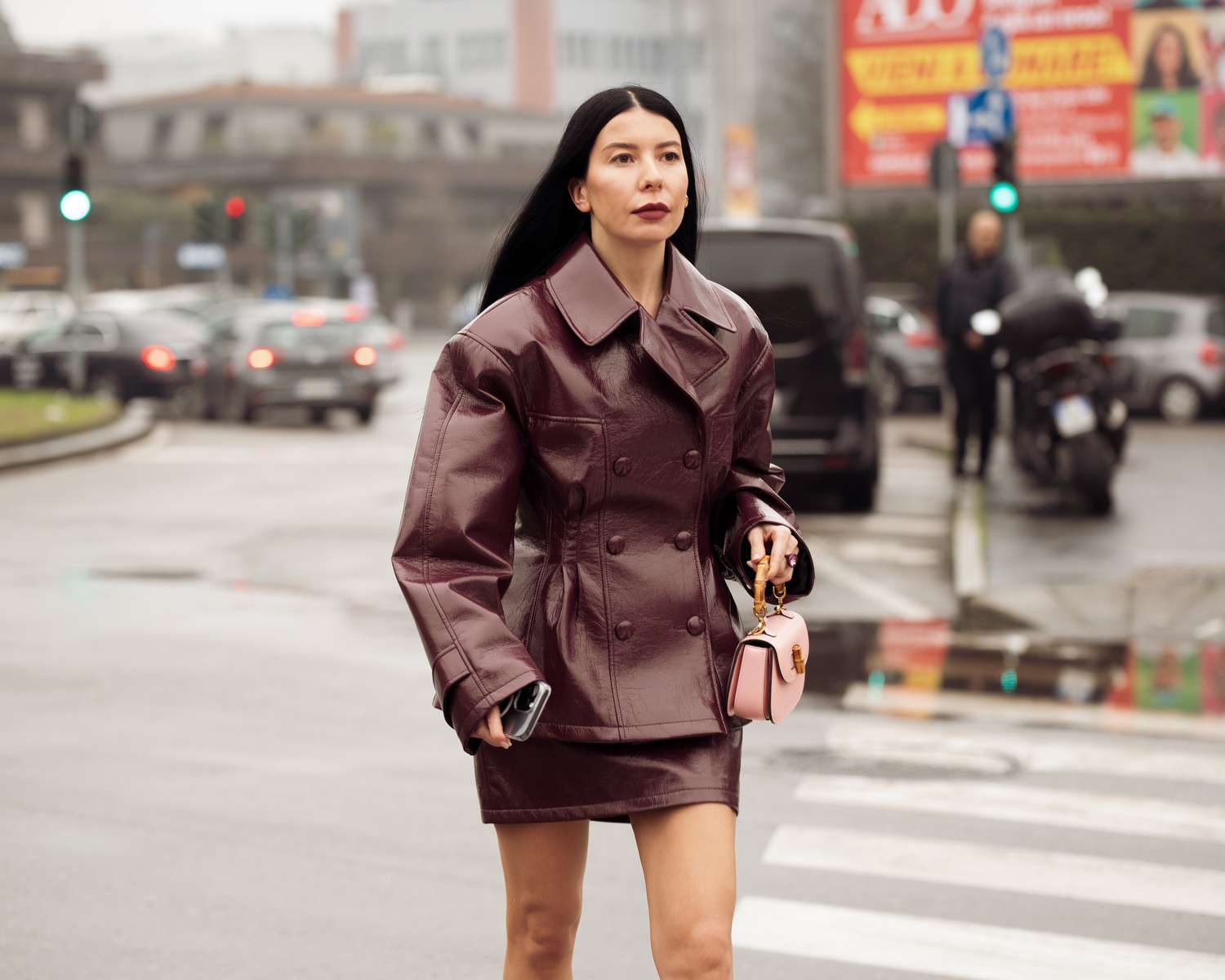 Bold Statement: Patent Leather Jacket and Mini Skirt Bold Statement: Patent Leather Jacket and Mini Skirt — Winter Layering Outfits