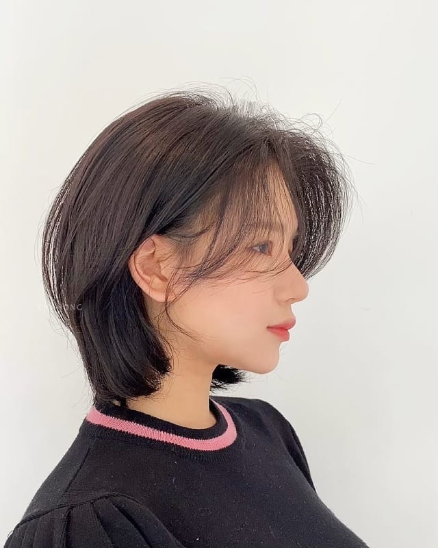 Sleek Chin Bob With Side-Swept Bangs Sleek Chin Bob With Side-Swept Bangs — Winter Haircuts with Curtain Bangs