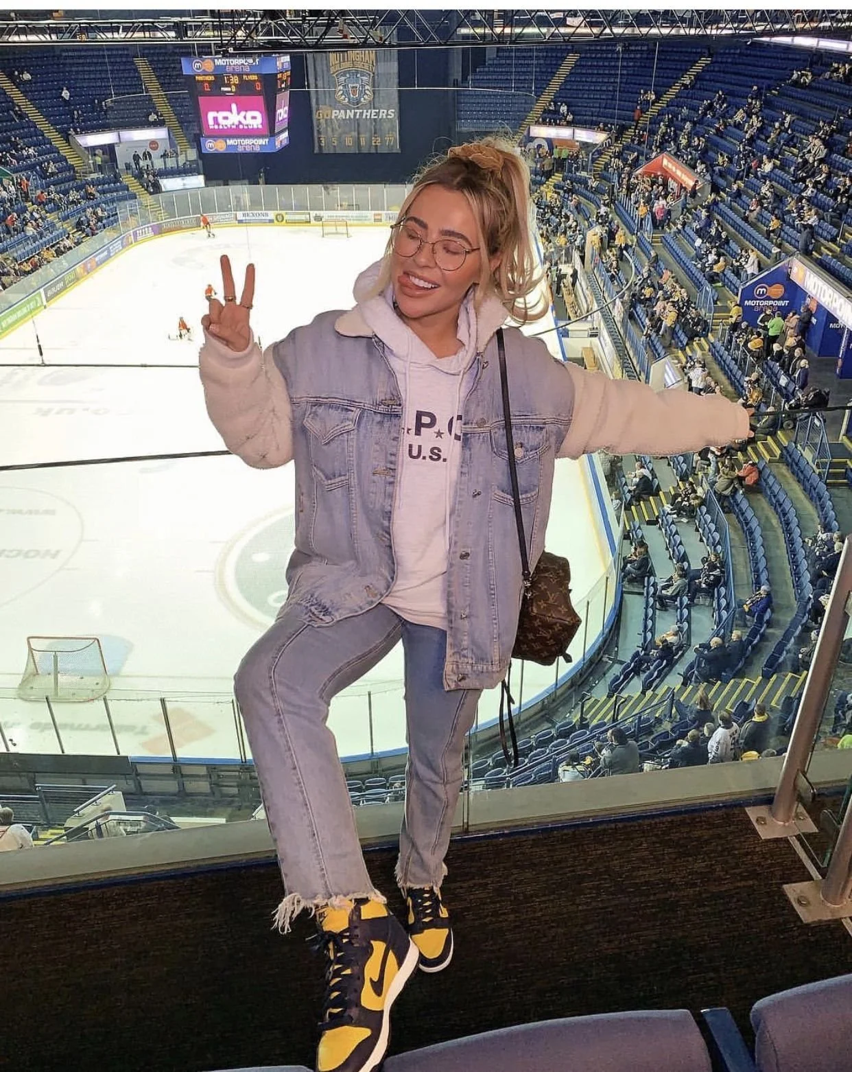 Sherpa-Collared Denim Jacket for Cozy Game Day Style — Hockey Game Outfits