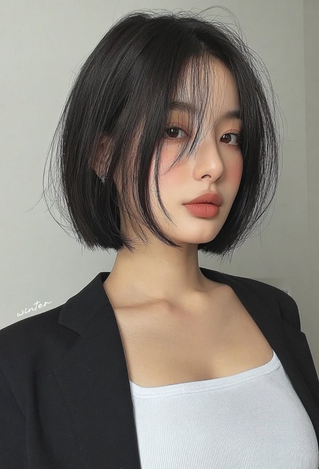 Sharp Midnight Black Blunt Bob Sharp Midnight Black Blunt Bob — Winter Haircuts for Oval Faces