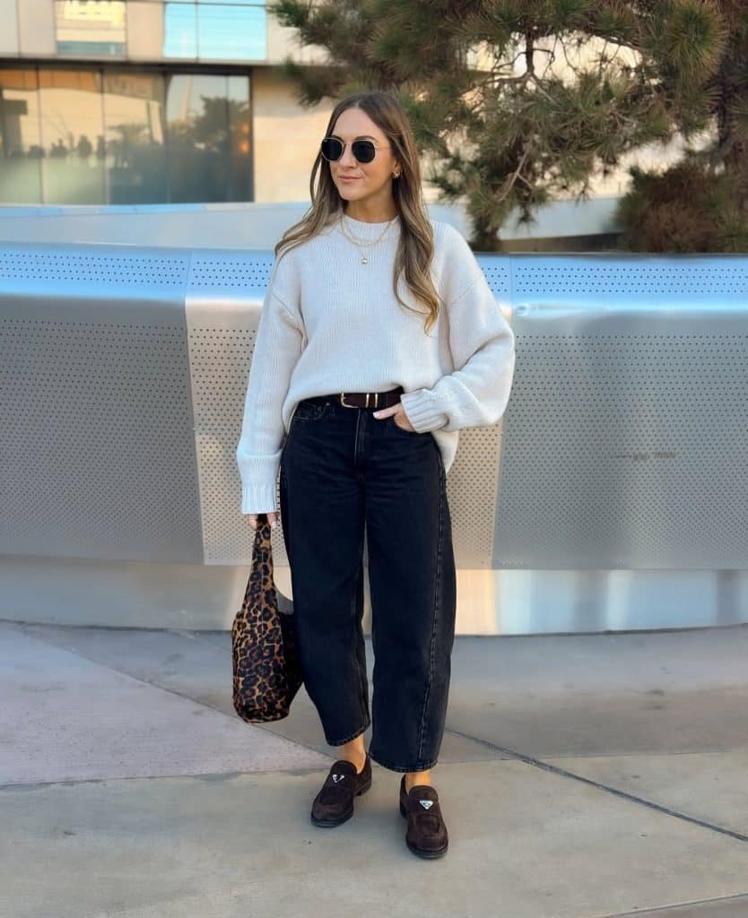Cozy Chic: Black Wide-Leg Jeans with Oversized Cream Sweater — Winter Outfits with Jeans