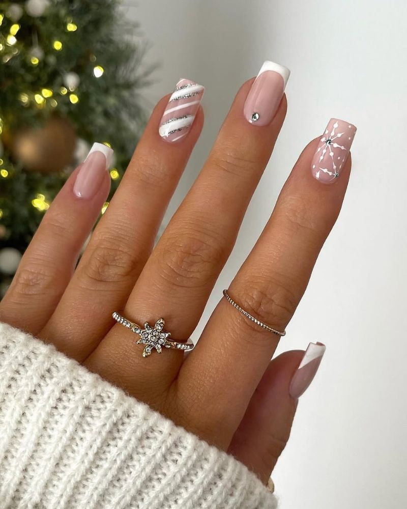 Classic French with Snowflake Accents Classic French with Snowflake Accents — Winter Wonderland Nails
