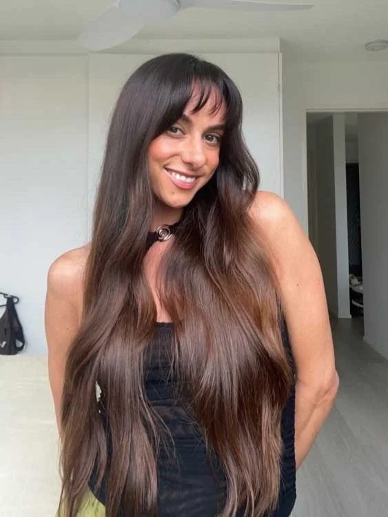 Deep Chocolate Brown With Full Fringe Deep Chocolate Brown With Full Fringe — Winter Brown Hair Colors
