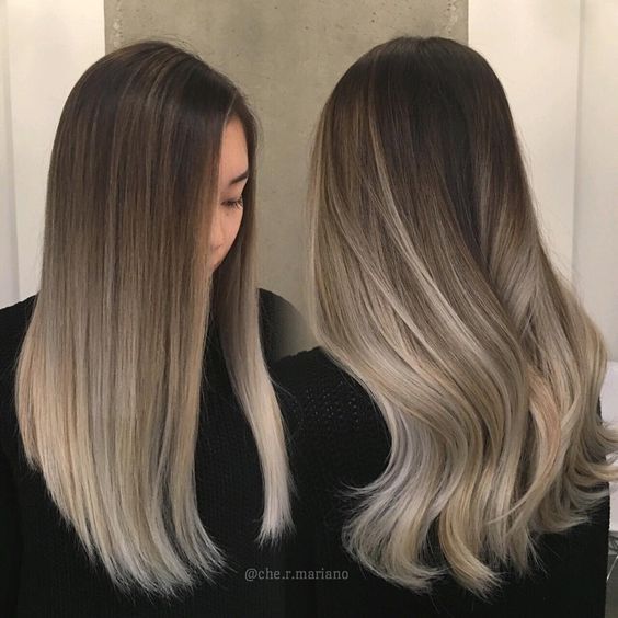 Front And Side View Dark Brown to Light Blonde Mid-Back Ombre Front And Side View Dark Brown to Light Blonde Mid-Back Ombre — Winter Ombre Hair