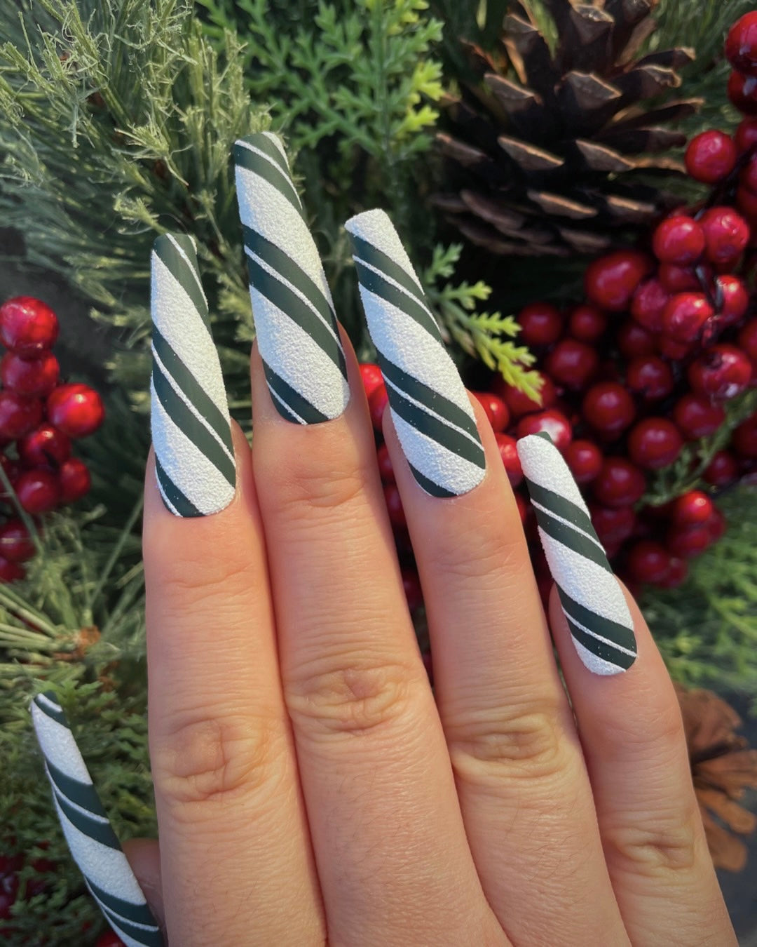 Textured Candy Cane Stilettos Textured Candy Cane Stilettos — Winter Acrylic Nail Colors