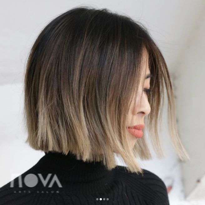 Dark Bob With Ash Blonde Balayage Dark Bob With Ash Blonde Balayage — True Winter Hair Color