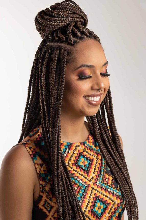 Half-Up Half-Down Dark Brown Braids — Winter Braid Colors for Black Women
