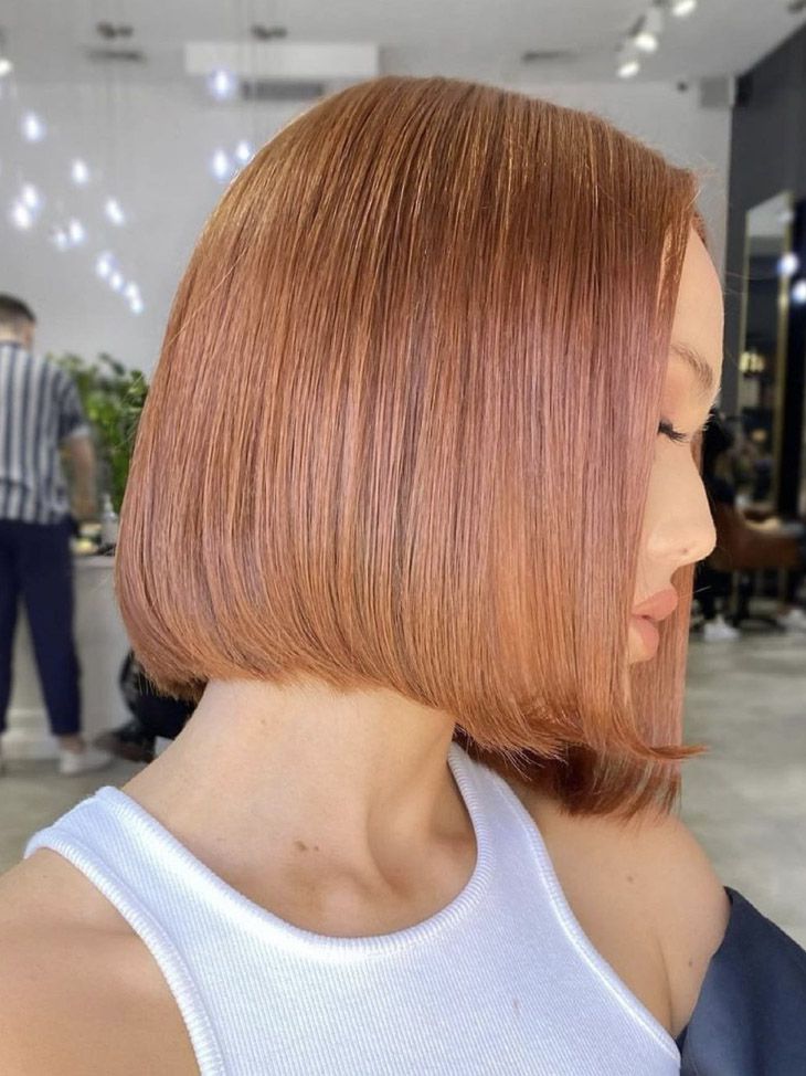 Muted Copper Rose Gold Bob Muted Copper Rose Gold Bob — Winter Copper Hair Color