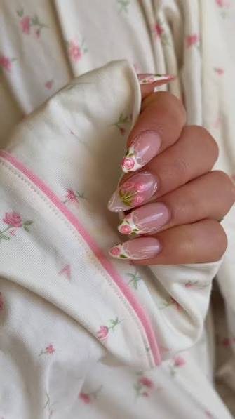 Long Almonds with Spring Floral French Tips Long Almonds with Spring Floral French Tips — almond nail inspo