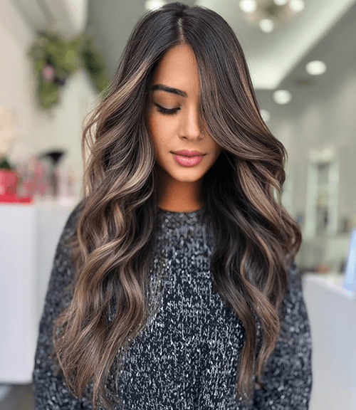 Deep Ash Brown with High Contrast Balayage — Ash Brown Hair
