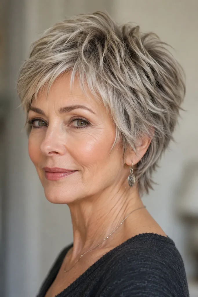 Ash Blonde Pixie Shag with Choppy Bangs Ash Blonde Pixie Shag with Choppy Bangs — very short women haircuts