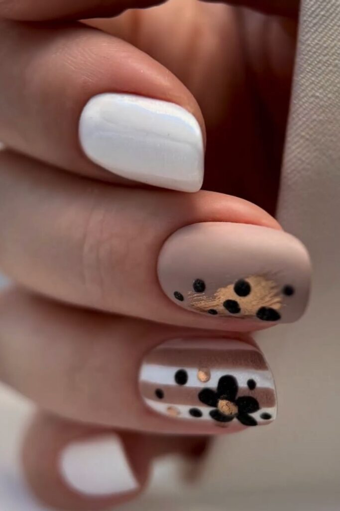 Matte Nude with Gold Leaf Accents Matte Nude with Gold Leaf Accents — nail art ideas