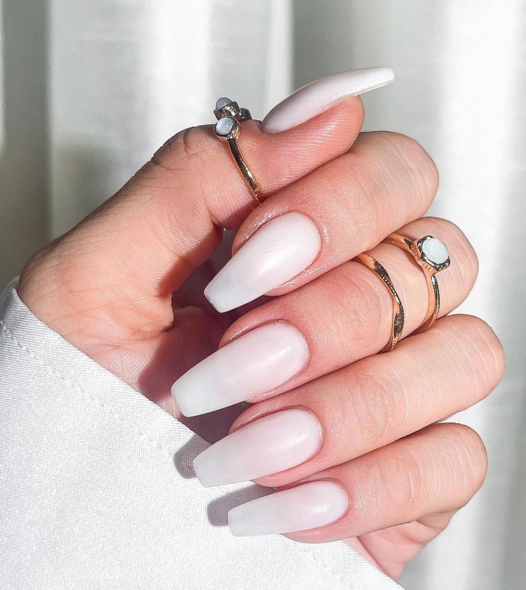 Translucent Milky White Coffin Nails Translucent Milky White Coffin Nails — Milky White Nails