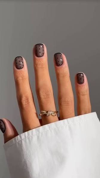 Sheer Brown with Black Polka Dots Sheer Brown with Black Polka Dots — brown nail designs