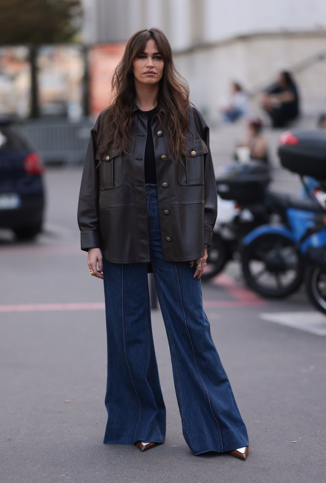 Faux Leather Shirt Jacket with Black and Blue Faux Leather Shirt Jacket with Black and Blue — Winter Outfits with Wide Leg Jeans