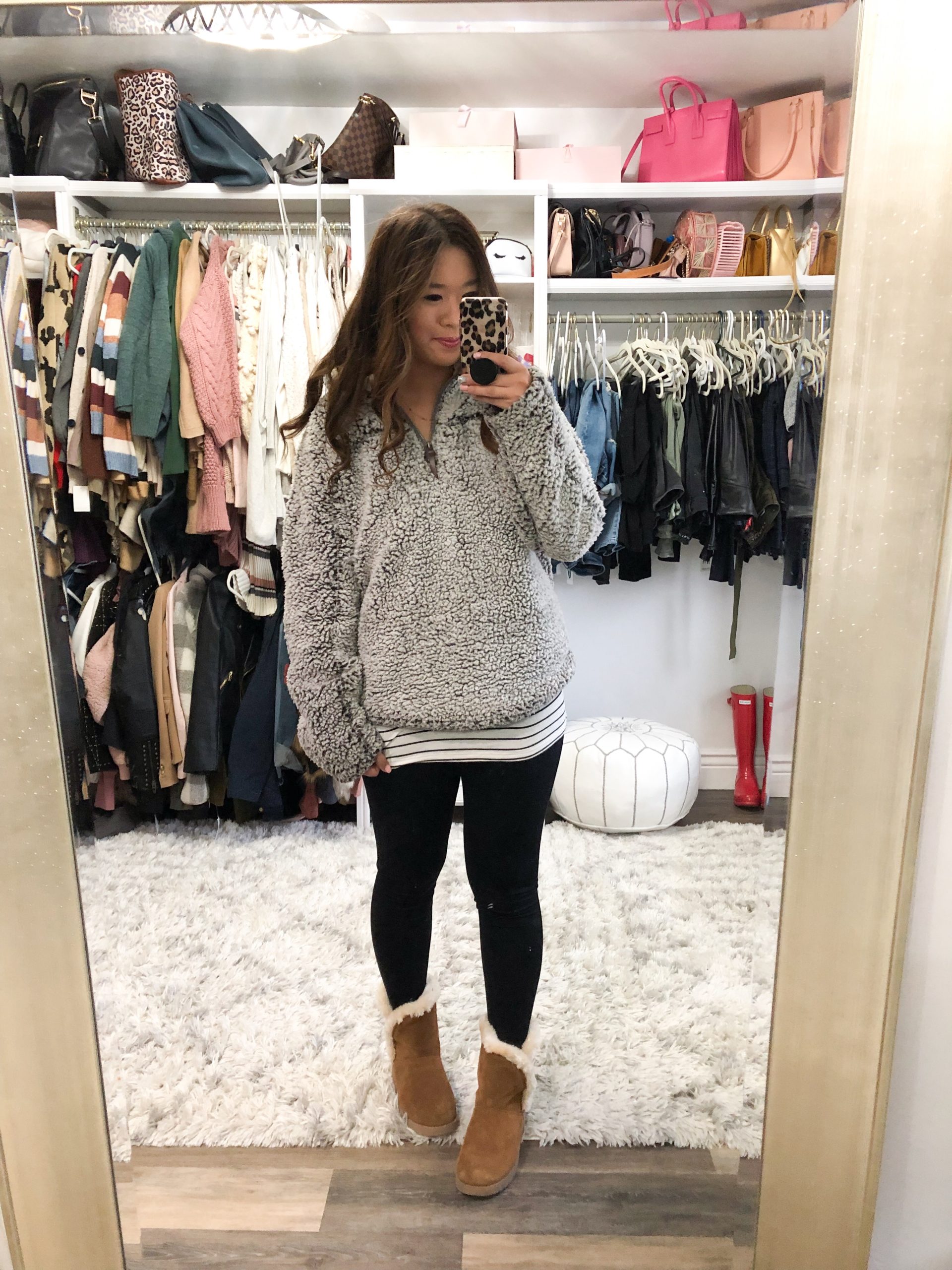 Cozy Grey Fuzzy Half-Zip Pullover with Skinny Pants Cozy Grey Fuzzy Half-Zip Pullover with Skinny Pants — Cute Winter Outfits