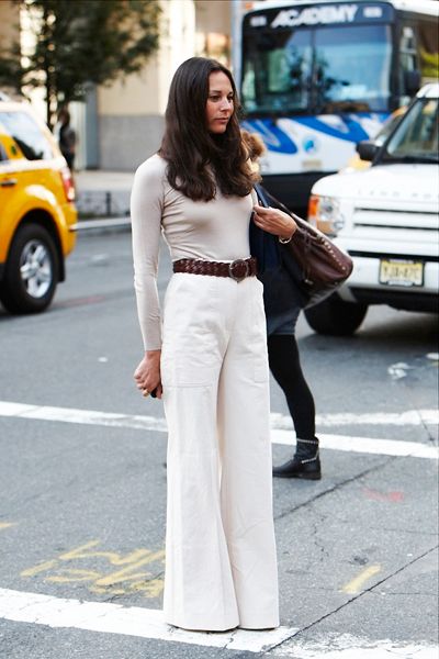 Beige Top and Wide-Leg Trousers with Braided Belt Beige Top and Wide-Leg Trousers with Braided Belt — Winter Work Outfits